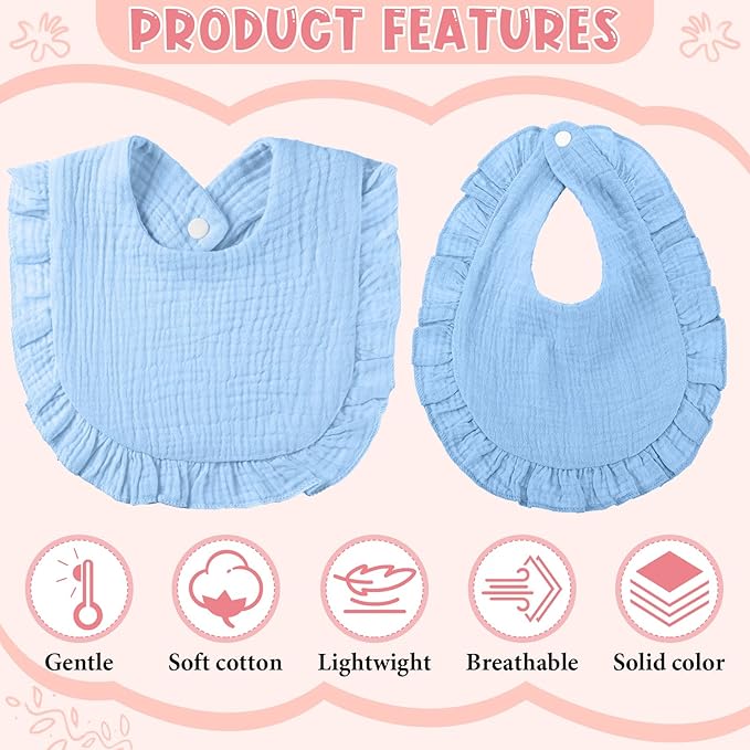 Kenning 18 Pcs Muslin Drool Baby Bibs Baby Girl Ruffle Bibs Absorbent Cotton - Image 3