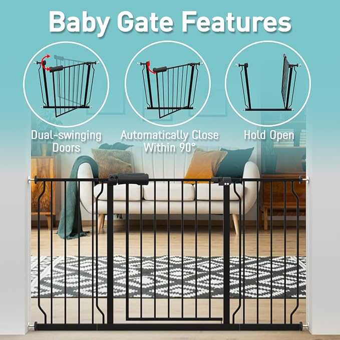 WAOWAO Baby Gate 33.86-38.58" Extra Wide Pressure Mounted Walk Through Swing - Image 3