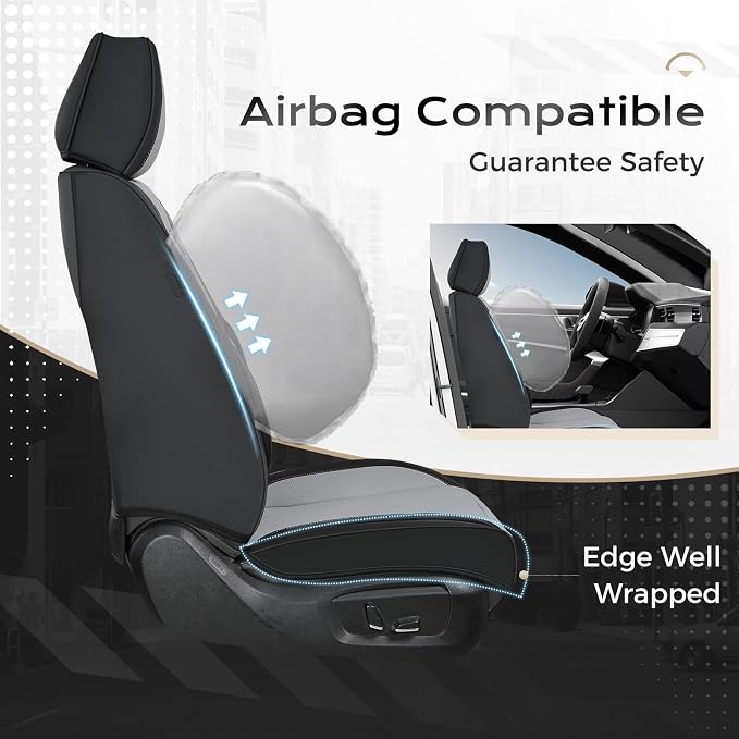 Coverado Car Seat Covers Full Set, Car Seat Protector Waterproof, Nappa Leather - Image 5