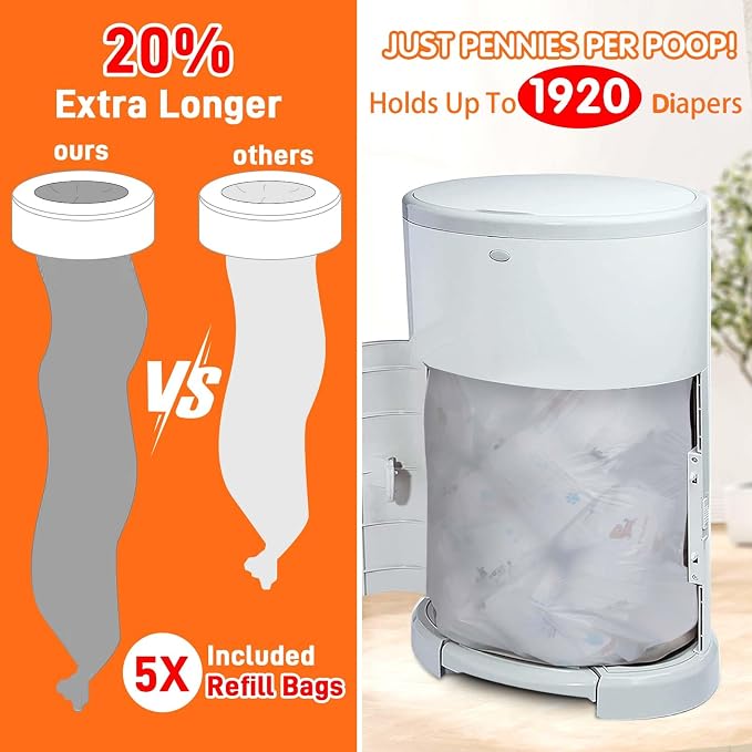 5 Pack Refills Compatible with DEKOR MINI Diaper Pails | 20% Extra Length - Image 3
