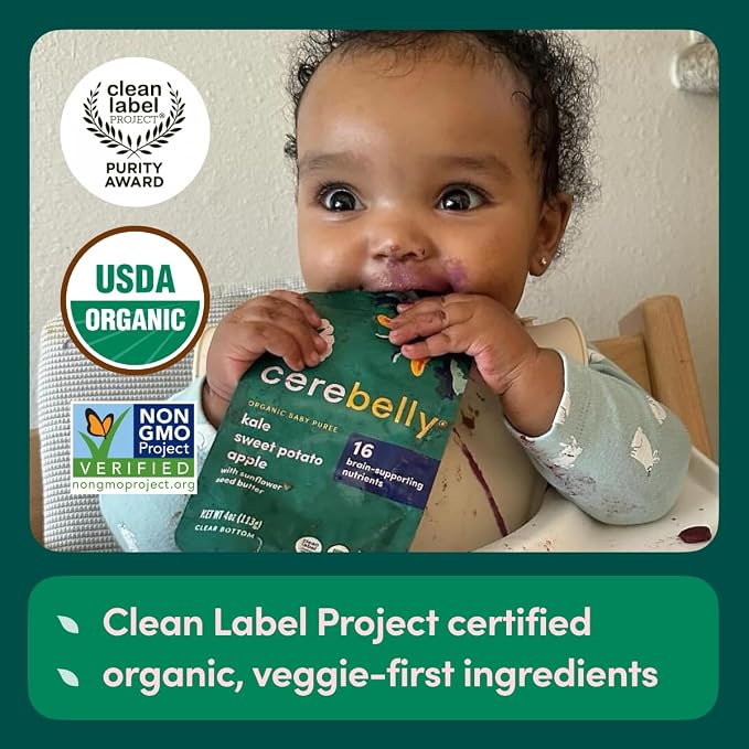 Cerebelly Organic Baby Food Pouches, Kale Sweet Potato Apple Purees, 16 - Image 4