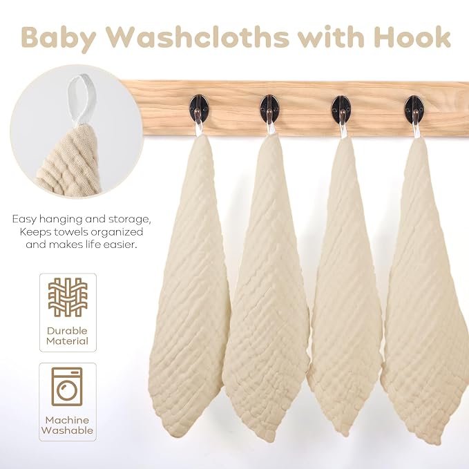 Yoofoss Muslin Baby Washcloths 100% Cotton Face Towels 6 Pack Wash Cloths - Image 5