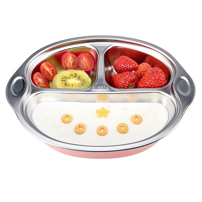 MR. CHOU Stainless Steel Divided Toddler Plate, Suction Baby Plates by MRCHOU