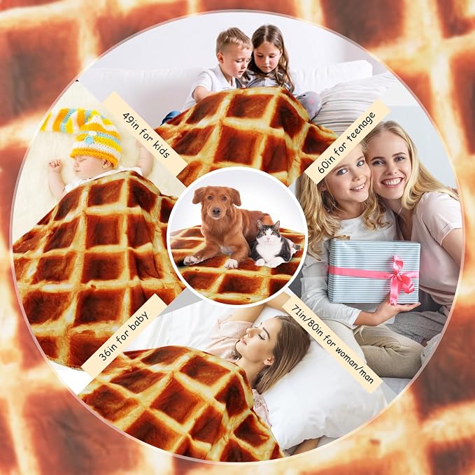 Waffle Blanket for Teen Kids, 60 inch Food Blanket for Funny Gifts, Round Throw - Image 6