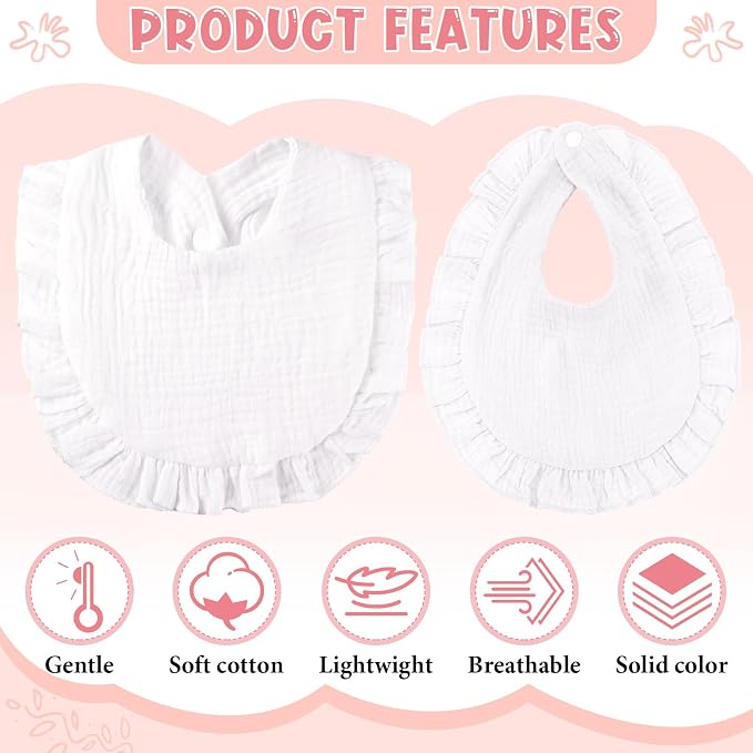 Kenning 18 Pcs Muslin Drool Baby Bibs Baby Girl Ruffle Bibs Absorbent Cotton - Image 3