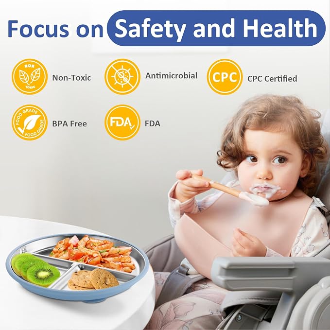 Stainless Steel Suction Plates for Toddlers, Non Toxic Non Slip Portion Control - Image 7
