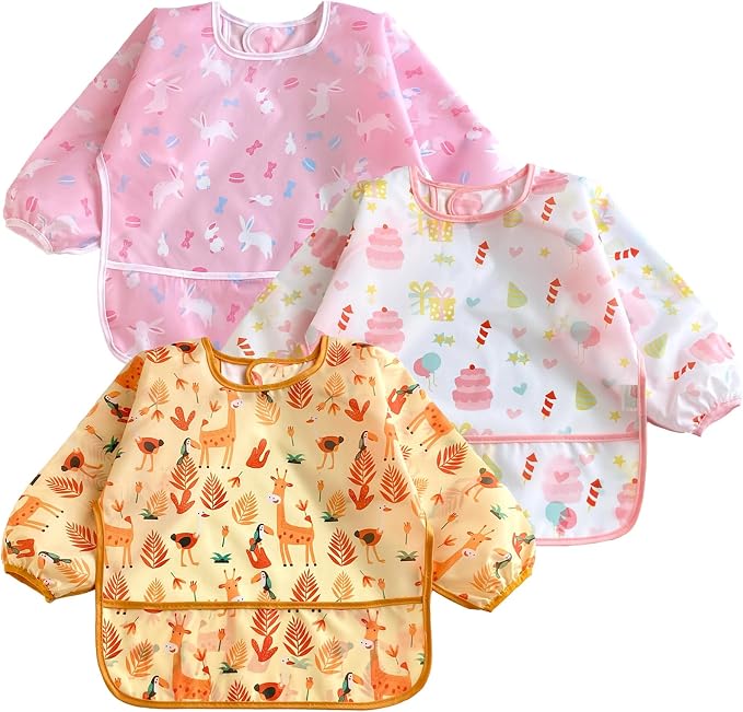 PandaEar (3 Pack Long Sleeve Bibs| Waterproof Full Sleeve Bib by PandaEar