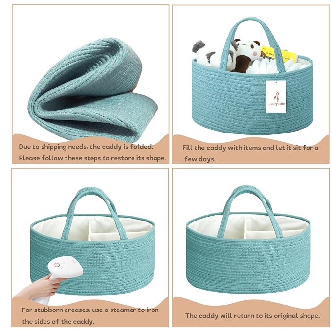 Baby Diaper Caddy Organizer, Large Cotton Rope Nursery Diaper Basket, Changing - Image 7
