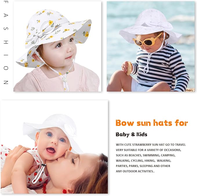 Baby Girl Sun Hat with UPF 50+ Outdoor Adjustable Beach Hat with Wide Brim - Image 6