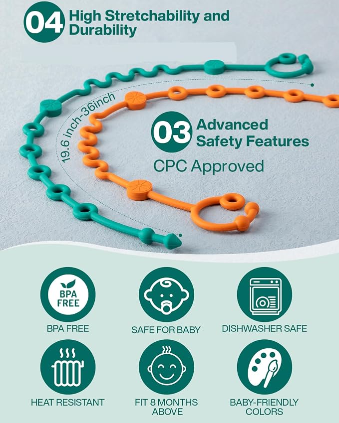Toy Straps for Baby, Silicone Tether Pacifier Clip, No Throw Travel Essential - Image 3