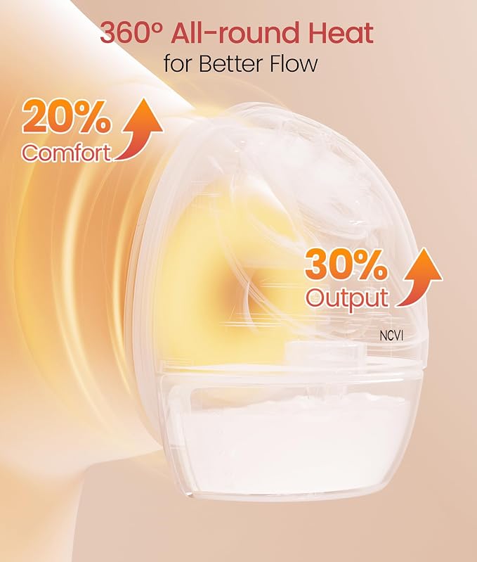 NCVI Heated Breast Pump Hands Free, Wearable 360° Surround Heating, 300mmHg - Image 2
