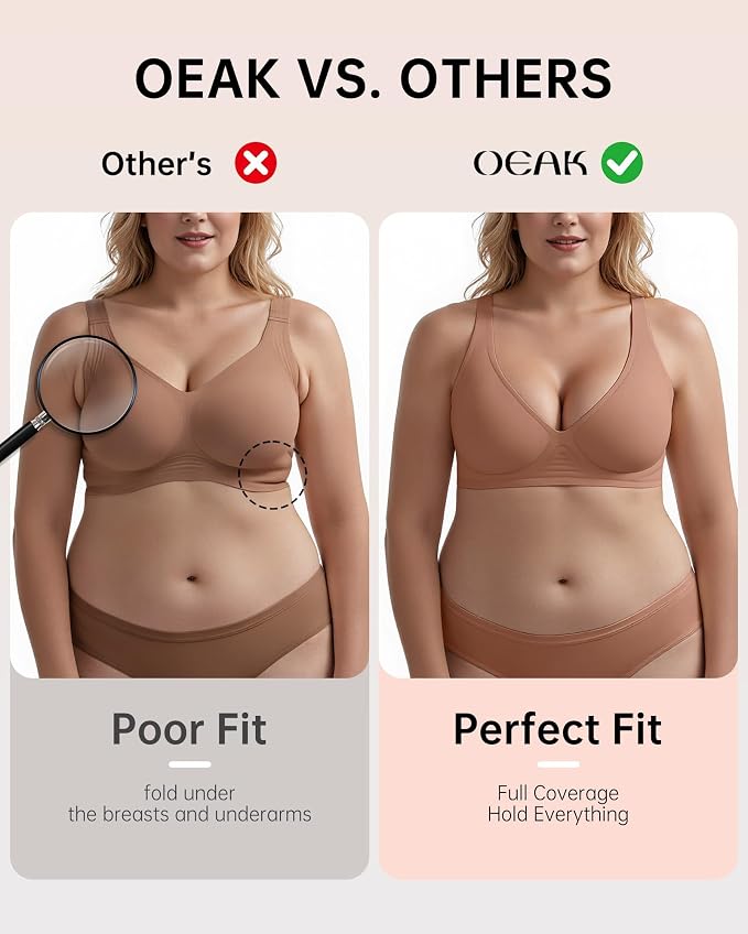 OEAK Womens Deep V Bras Wireless Comfortable Bra Supportive No Underwire Bras - Image 4