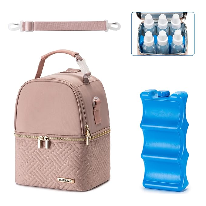 Breastmilk Cooler Bag with Ice Pack Fits 6 Baby Bottles up to 9 Ounce, Breast by BABEYER