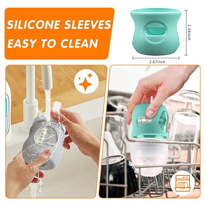 Silicone Sleeves for Avent Glass Natural Baby Bottle, 3 Pack Bottles Shatter - Image 6