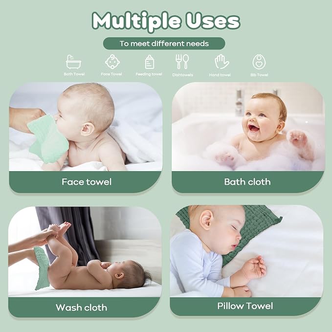 Yoofoss Muslin Baby Washcloths 100% Organic Cotton Face Towels 10 Pack Wash - Image 3
