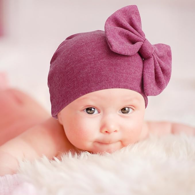 BQUBO Newborn Baby Girls Hats Mittens Set Hospital Hat Beanie Infant Bow Hats - Image 2