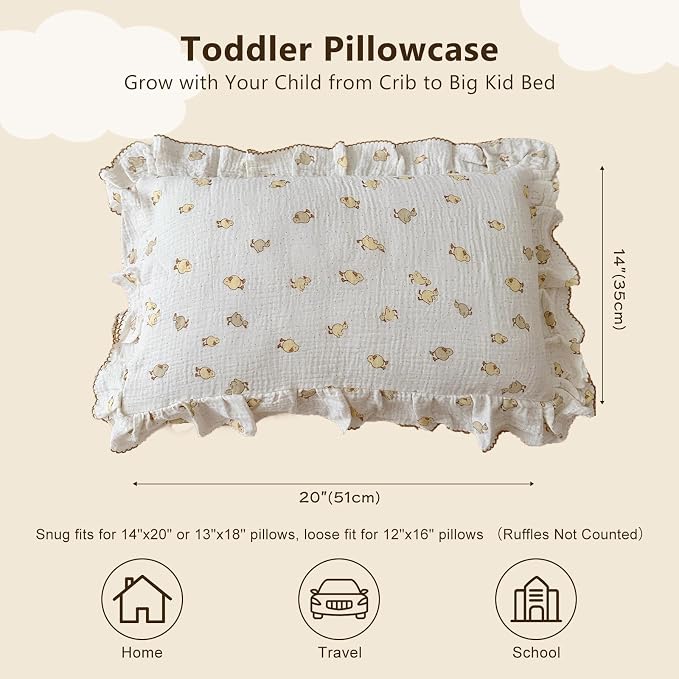 BuLuTu Cute Toddler Pillow Cases Cotton Muslin Toddler Pillowcase 1 PC - Image 2