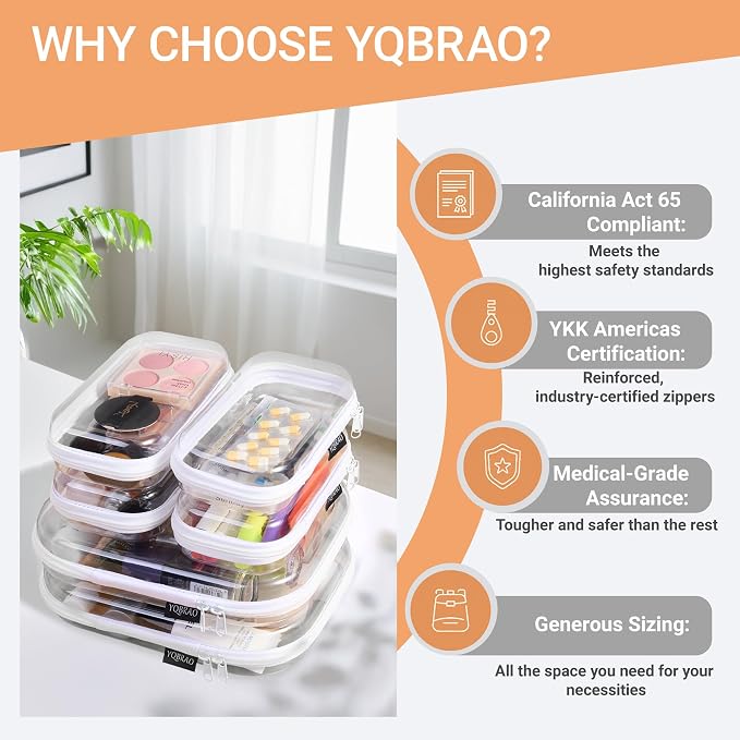 6 Pack Clear Hard Shell Zipper Case, Hard Plastic Organizer Pouches - Image 6