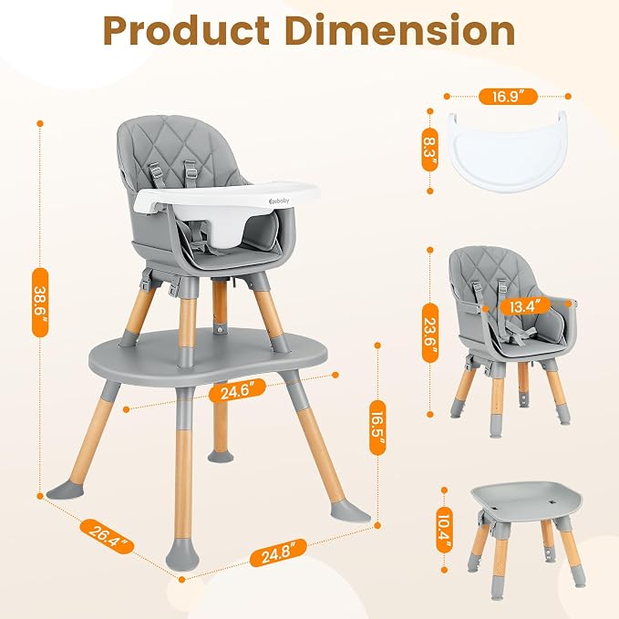 Ezebaby Baby High Chair, 8 in 1 Convertible High Chairs to Booster Seat/Toddler - Image 6