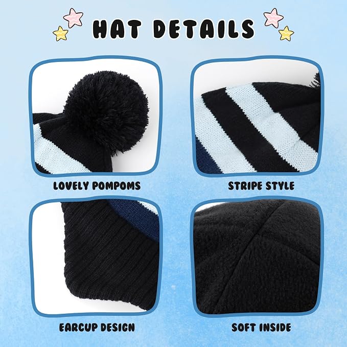 Duoyeree Kids Beanie Hat for Boys Girls Pom-pom Kint Hats Cozy Lining Winter - Image 3