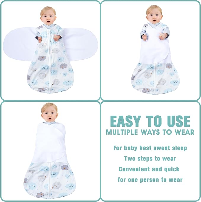 Newborn Sleep Sack Baby Swaddle, 0-3 Months, 3-Way Adjustable Wearable Blanket - Image 3