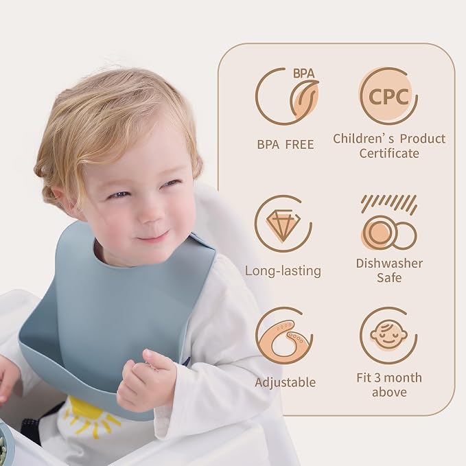 Moonkie Silicone Baby Bibs Set Of 2 | BPA Free Waterproof | Soft Flexible - Image 2