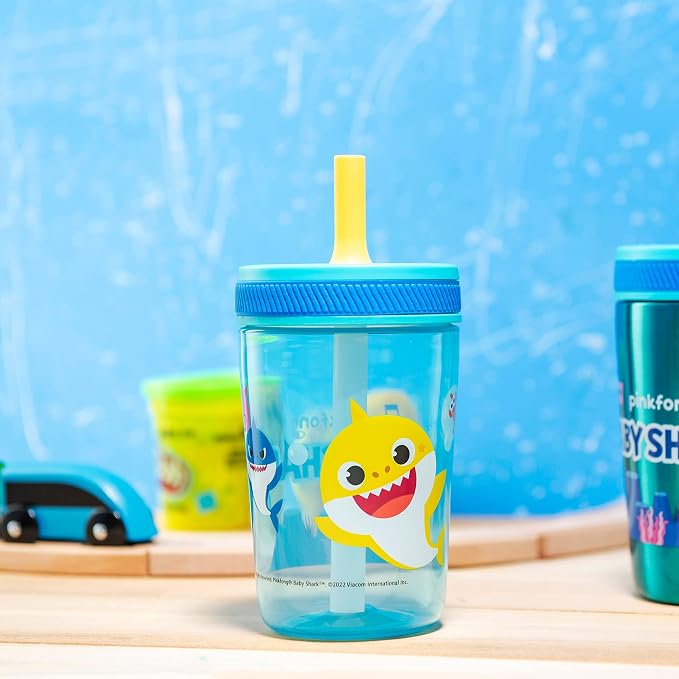 Zak Designs Baby Shark Kelso Tumbler Set, Leak-Proof Screw-On Lid - Image 13