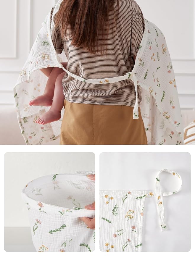 TILLYOU Muslin Nursing Cover for Baby Breastfeeding, 100% Cotton Breathable - Image 6