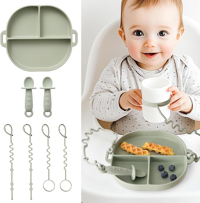 Baby Plates with Suction Silicone Baby Spoons Divided Baby Plates Silicone Baby by YIVEKO