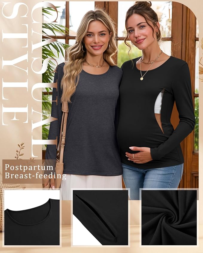 4 Pack Women's Cotton Nursing Tops, Breastfeeding Maternity - Image 3