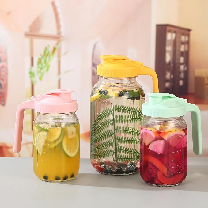 Glass Pitcher with Lid, 64 OZ Mason Jar Pitcher Double Leak Proof, 2 Quart - Image 6