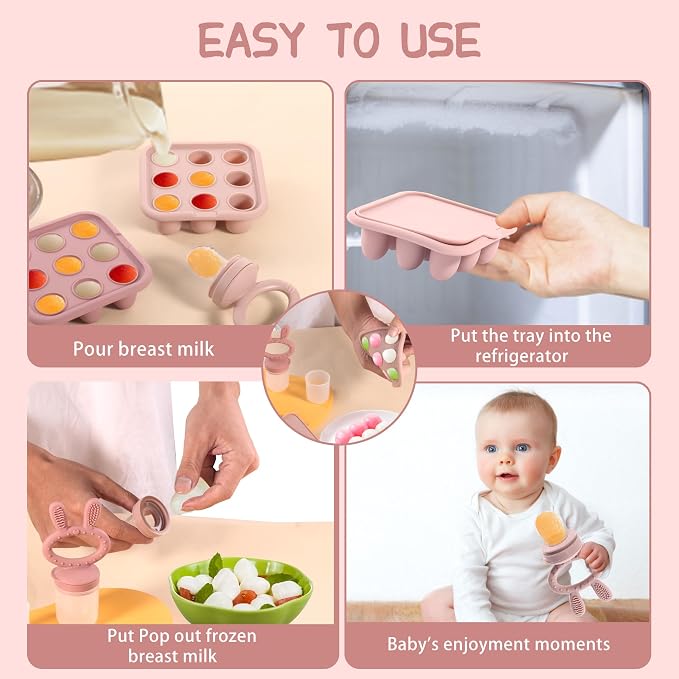 WAJIAYON Baby Breastmilk Popsicle Molds & Baby Fruit Feeder, Infant Food - Image 4