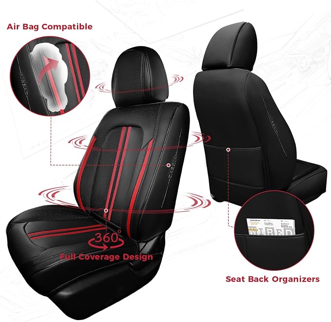 FREESOO Front Seats 2PCS Leather Car Seat Covers, Ultra Breathable Waterproof - Image 2