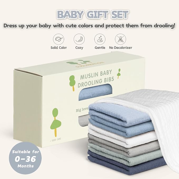 Susurration Muslin Baby Drool Bibs 6Pack Soft Square Adjustable Baby Bandana - Image 6