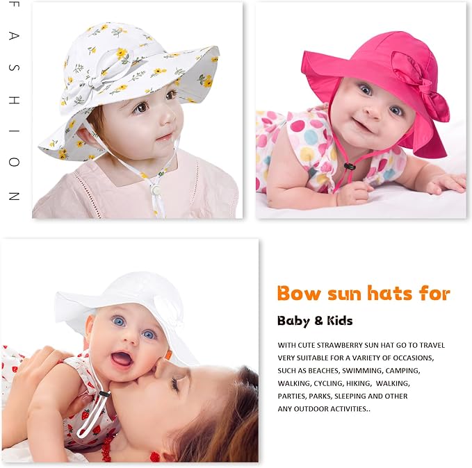 Baby Girl Sun Hat with UPF 50+ Outdoor Adjustable Beach Hat with Wide Brim - Image 7