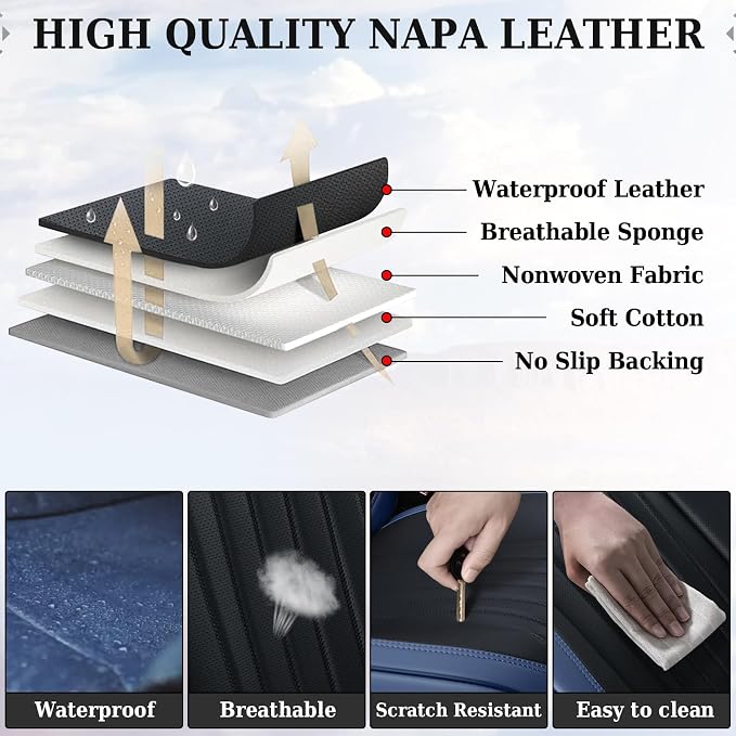 Coverado Car Seat Covers Full Set, Nappa Leather Seat Covers - Image 8