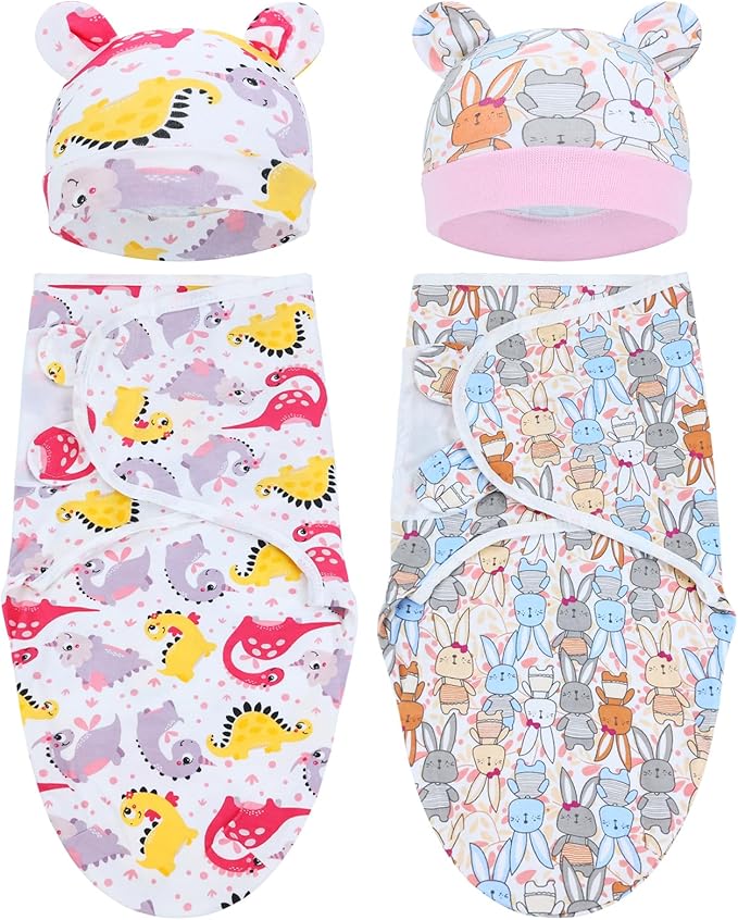 Cinaci 2 Pieces Adjustable Soft Cotton Baby Swaddle Sleep Sacks Hats Newborn by Cinaci