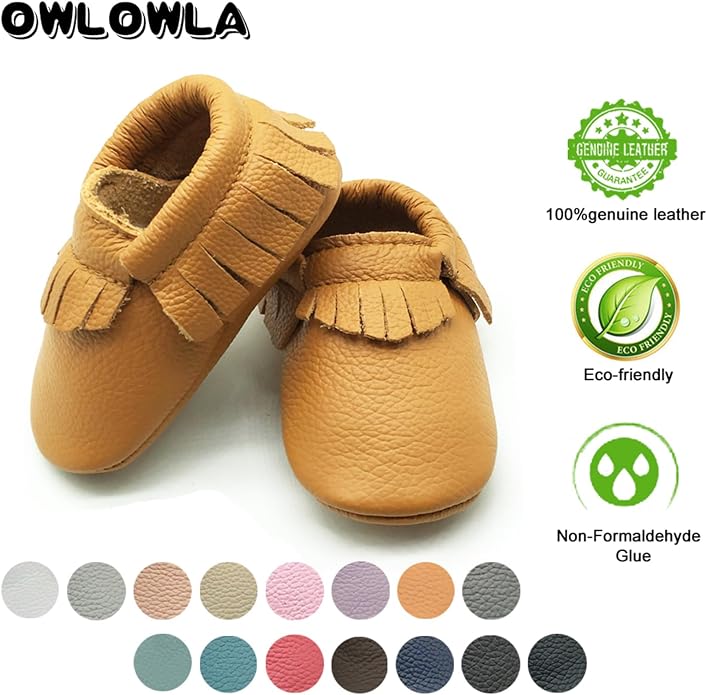 OWLOWLA Baby Moccasins Soft Sole Leather Baby Shoes Infant Toddler Pre-Walker - Image 5