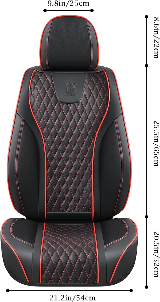 Doogo SeatCovers Full Set, Leather SeatCovers, Waterproof 5 Seats Black and Red - Image 4