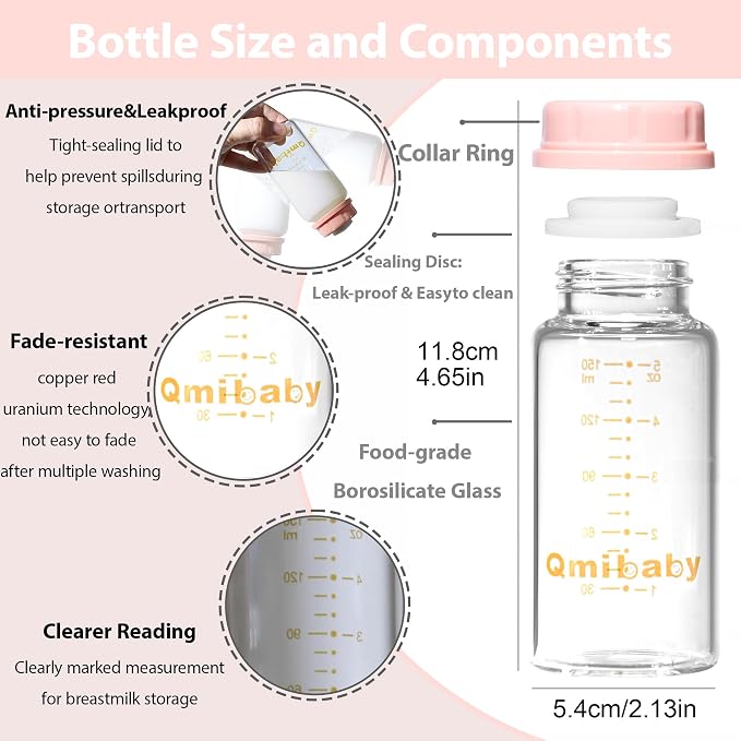 Natural Glass Baby Bottle 150ml 5oz Standard Neck Breast Milk Storage Bottles - Image 2
