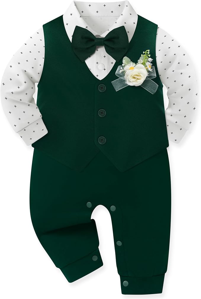 Baby Boy Clothes Gentleman Baby Suit Long Sleeve Romper+Vest+Bow Tie+Corsage by Unknown