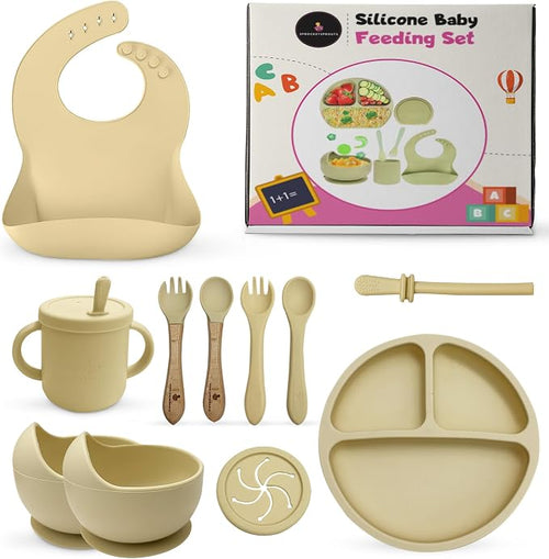 12-Piece Silicone Baby Feeding Set – Suction Bowl, Divided Plate, Utensils & by Unknown