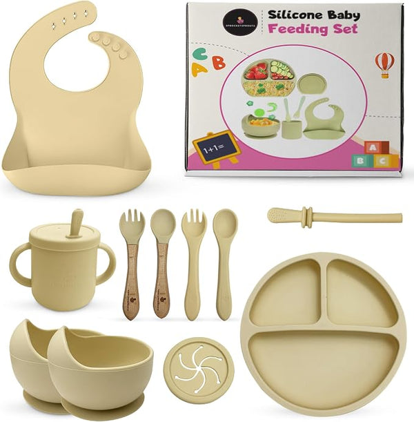 12-Piece Silicone Baby Feeding Set – Suction Bowl, Divided Plate, Utensils & by Unknown