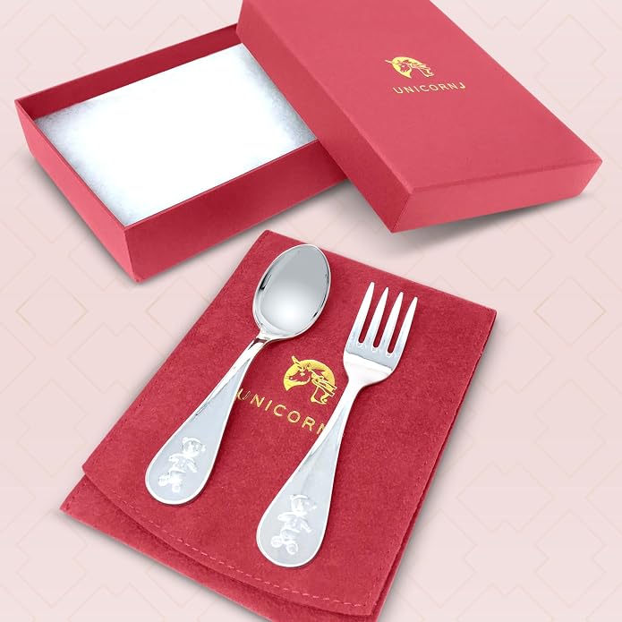 Sterling Silver Baby Spoon Fork Set Teddy Bear Design Personalized Engravable | - Image 3
