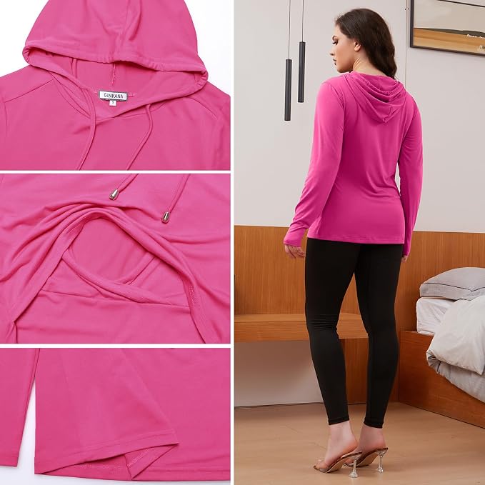 GINKANA Women's Nursing Hoodie Sweatshirt Long Sleeves Breastfeeding Maternity - Image 6