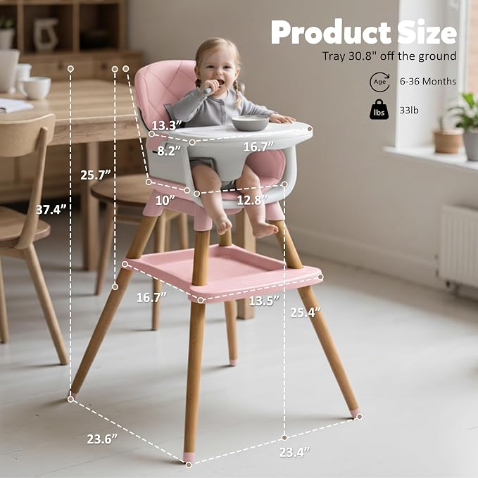 8 in 1 Wooden High Chairs for Babies Toddlers, Convertible to Booster Seat - Image 7