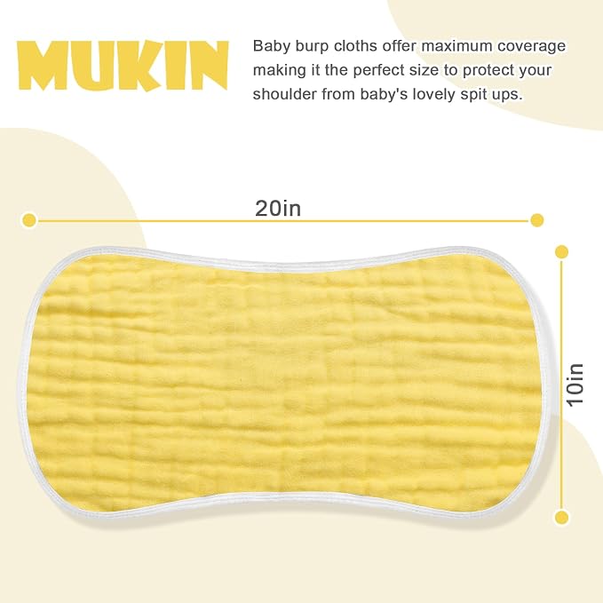 MUKIN Baby Muslin Burp Cloth Set of 6, Ultra Soft Absorbent Thick Cotton - Image 2