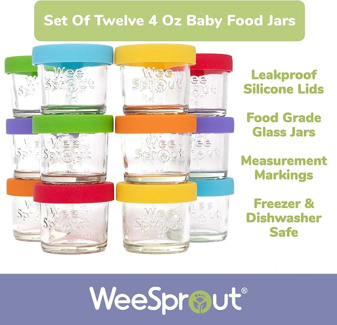 WeeSprout Glass Baby Food Storage Jars w/Lids Snack, Reusable Small Containers - Image 3