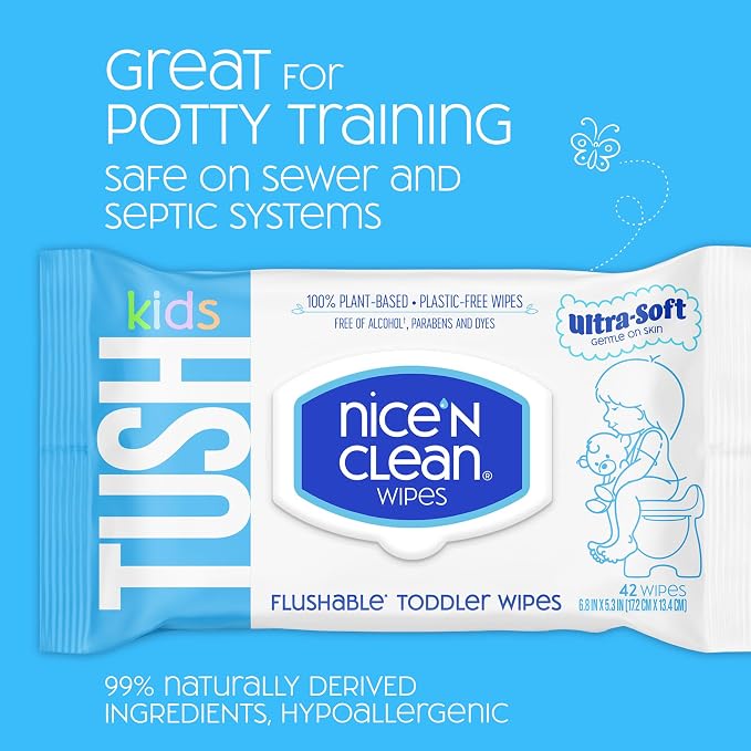 Nice 'N CLEAN Flushable Toddler Wipes 42ct | 100% Plant-Based, Unscented Wet - Image 2