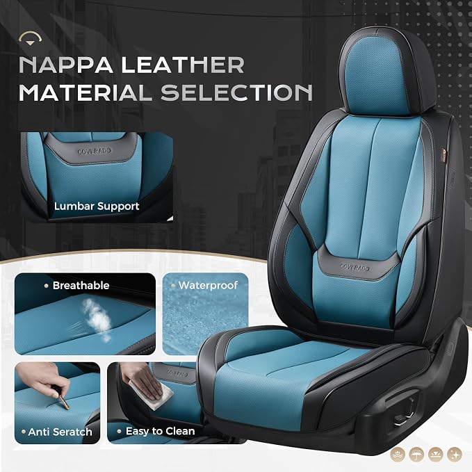 Coverado Car Seat Covers Full Set, Car Seat Protector Waterproof, Nappa Leather - Image 2